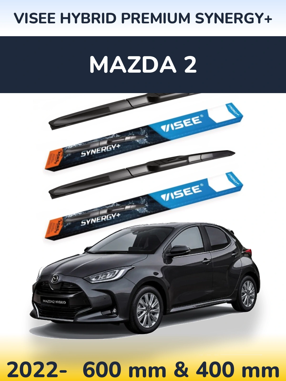Комплект передних дворников VISEE HYBRID PREMIUM SYNERGY+ 600 & 400 мм для Mazda 2 2022-2026