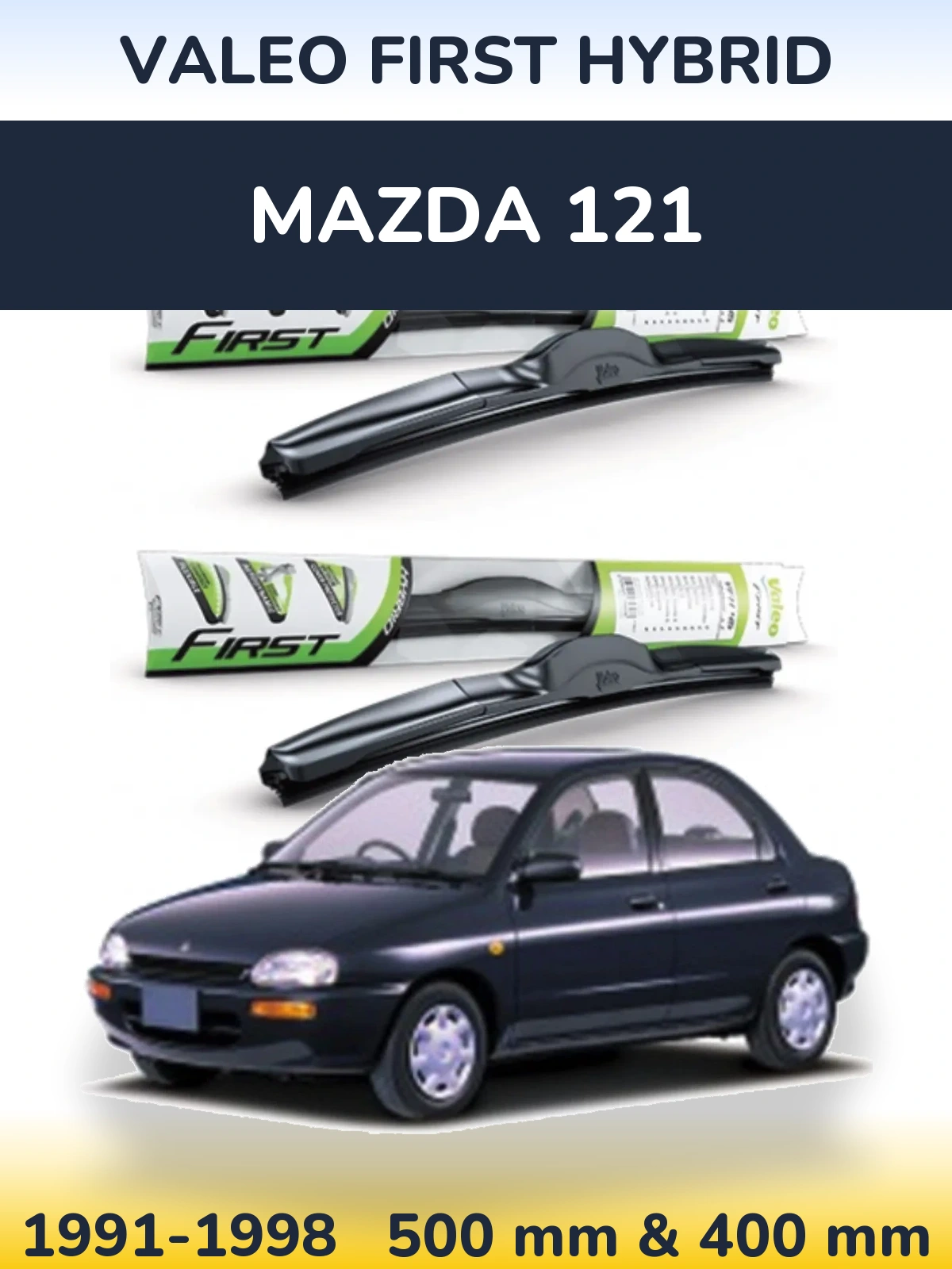 Front wiper blade set Valeo First Hybrid 500 & 400 mm for Mazda 121 1991-1998