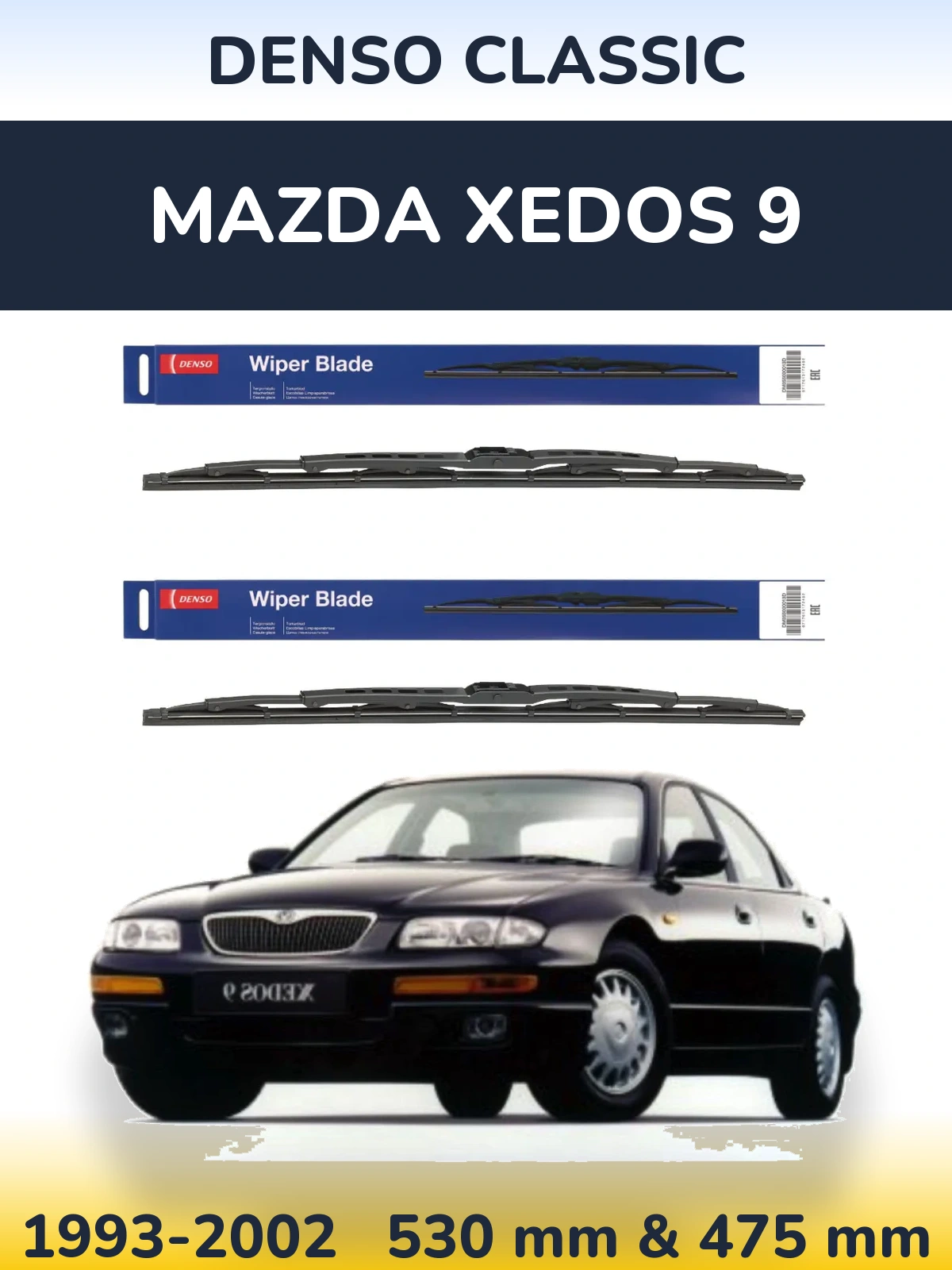 Front wiper blade set Denso Classic 530 & 475 mm for Mazda Xedos 9 1993-2002