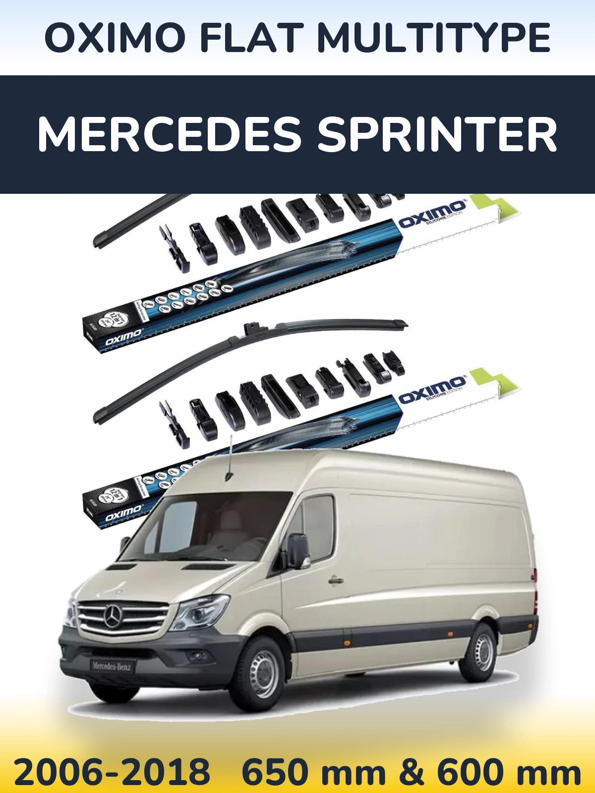 Комплект передних дворников Oximo Flat MultiТипe 650 & 600 мм для Mercedes Sprinter 2006-2018