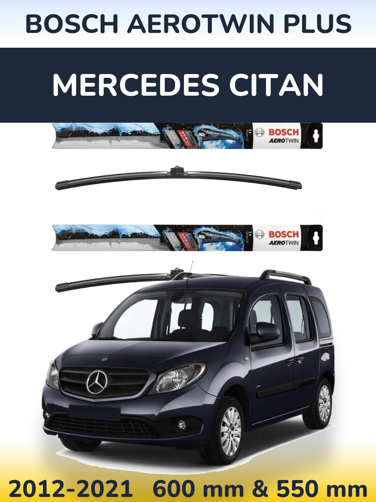 Комплект передніх щіток BOSCH AeroTwin Plus 600 & 550 мм для Mercedes Citan 2012-2021