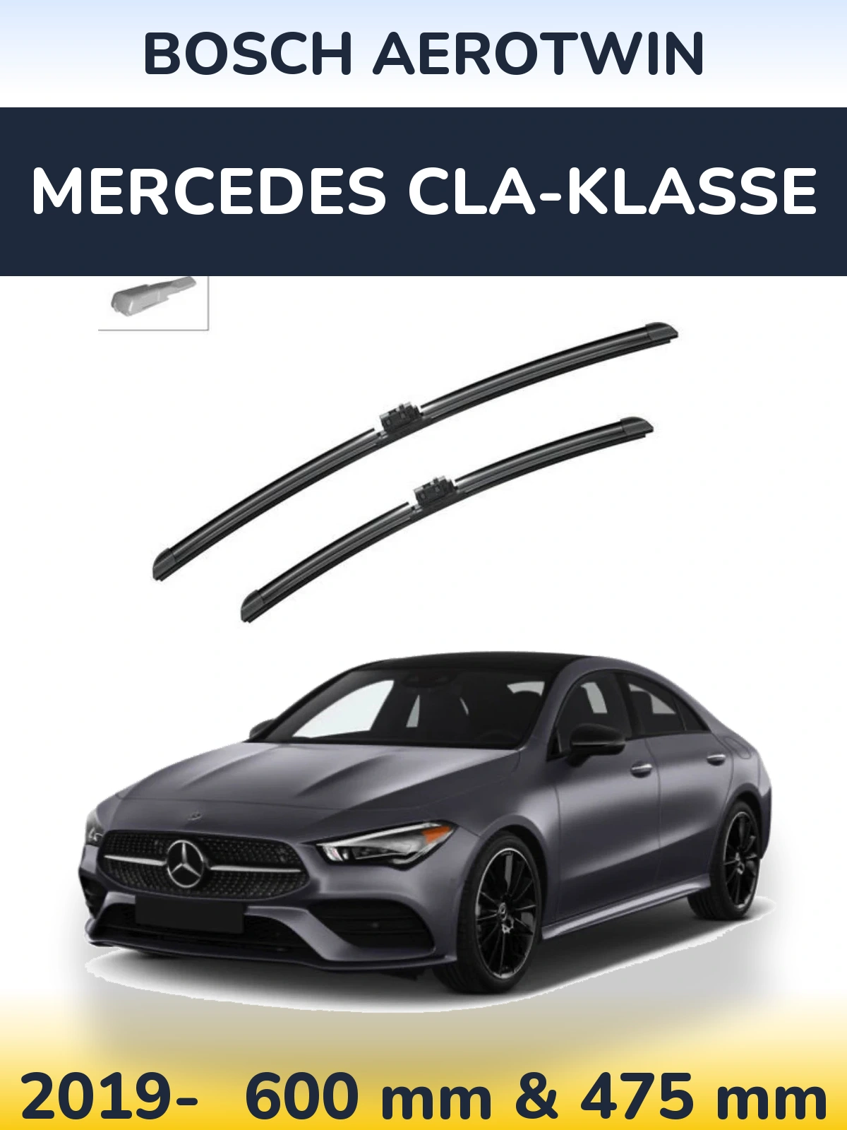 Комплект передніх щіток BOSCH AeroTwin 600 & 475 мм для Mercedes CLA-Klasse 2019-2026