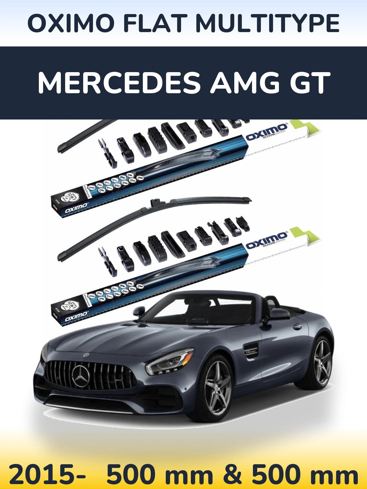 Front wiper blade set Oximo Flat MultiTüüpe 500 & 500 mm for Mercedes AMG GT 2015-2026