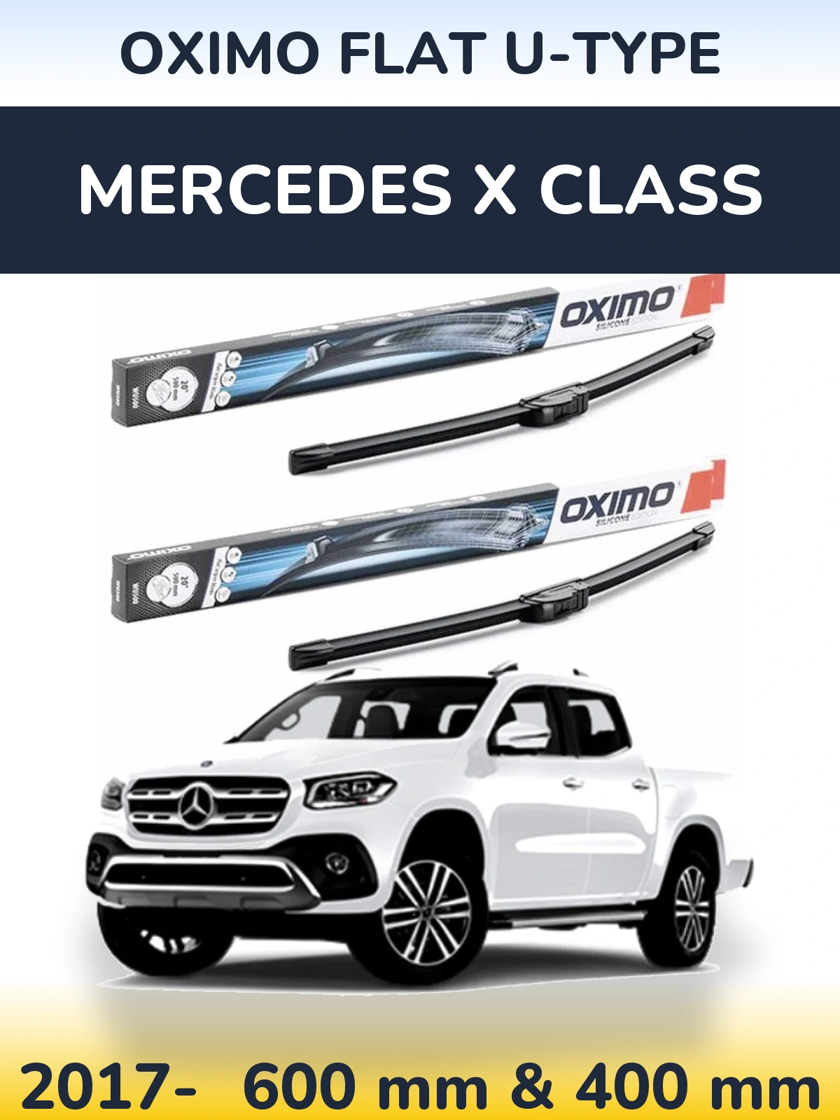 Комплект передних дворников Oximo Flat U-type 600 & 400 мм для Mercedes X Class 2017-2026