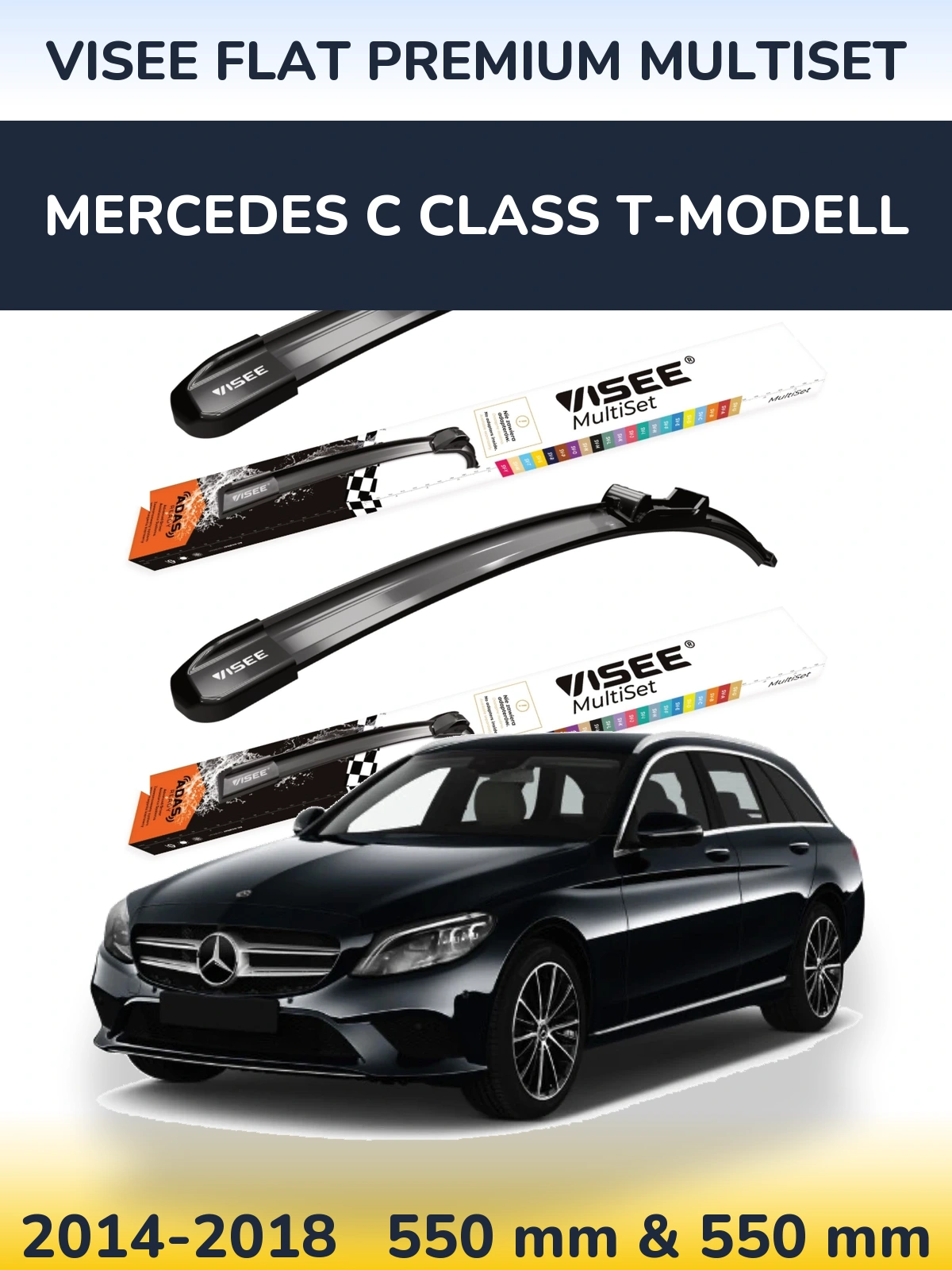 Front wiper blade set VISEE FLAT PREMIUM MultiSet 550 & 550 mm for Mercedes C Class T-Mudell 2014-2018
