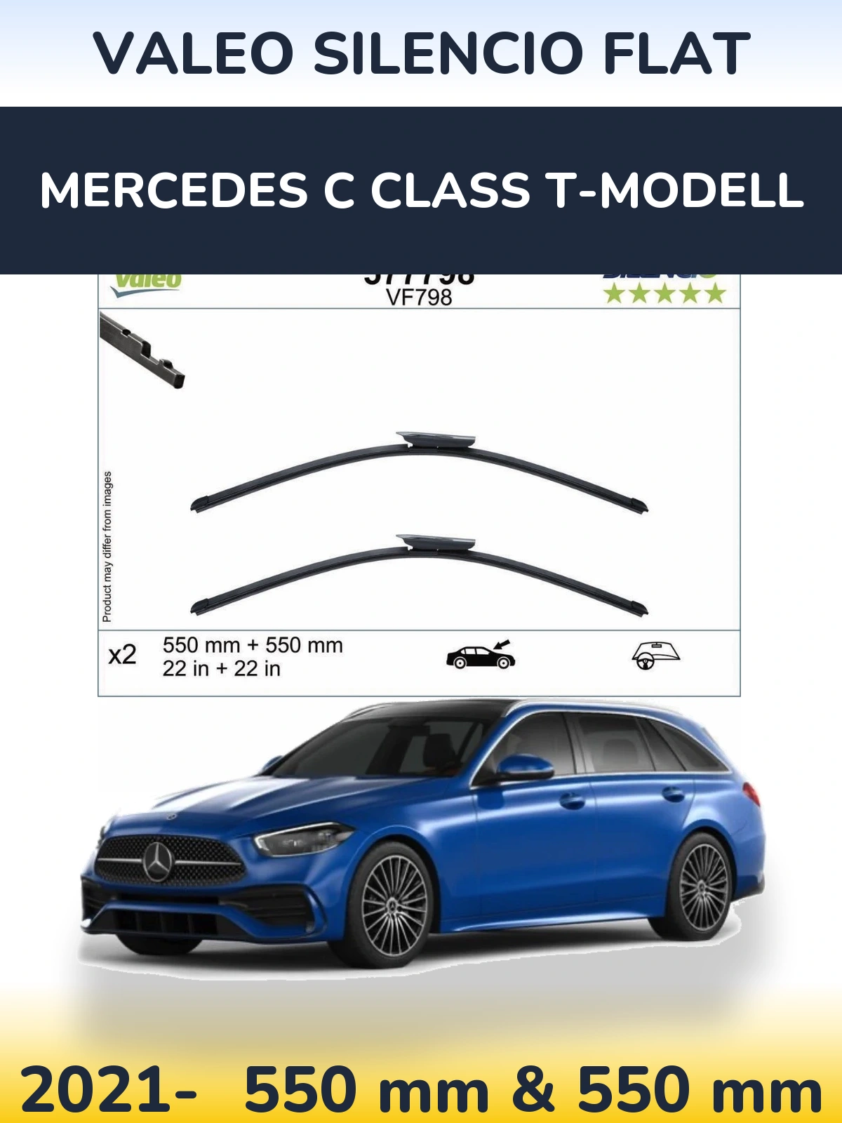 Front wiper blade set Valeo Silencio Flat 550 & 550 mm for Mercedes C Class T-Mudell 2021-2026