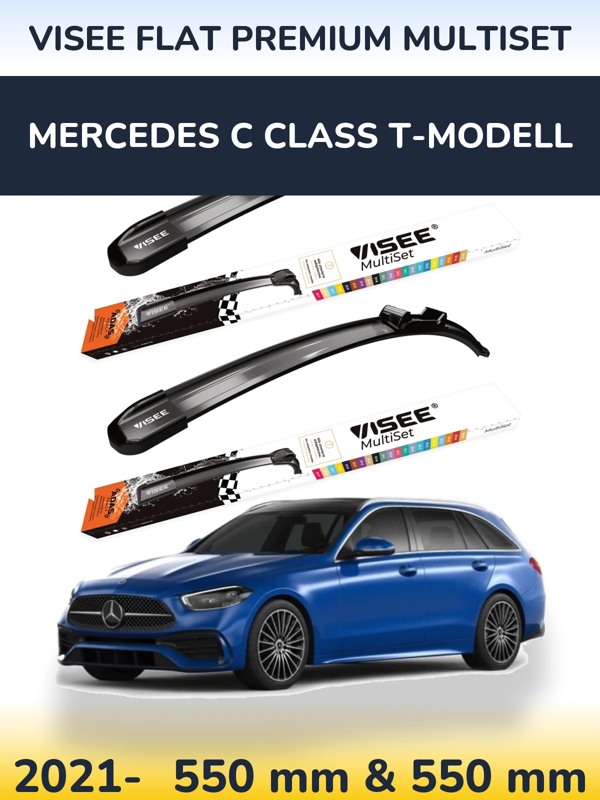 Front wiper blade set VISEE FLAT PREMIUM MultiSet 550 & 550 mm for Mercedes C Class T-Mudell 2021-2026