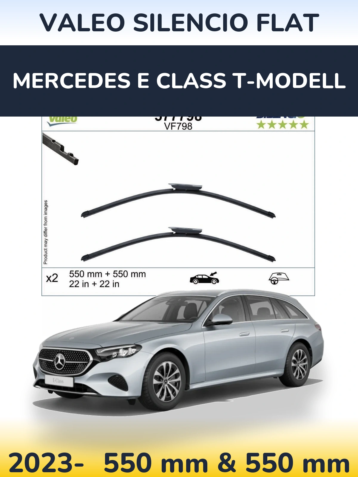 Front wiper blade set Valeo Silencio Flat 550 & 550 mm for Mercedes E Class T-Mudell 2023-2026