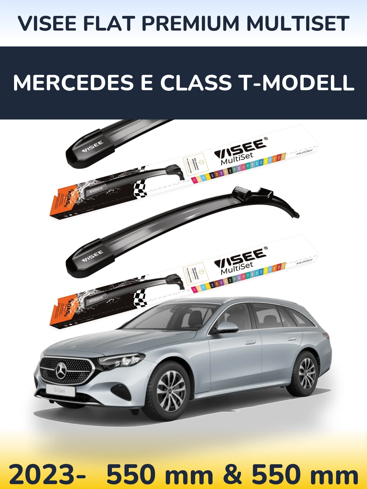 Front wiper blade set VISEE FLAT PREMIUM MultiSet 550 & 550 mm for Mercedes E Class T-Mudell 2023-2026