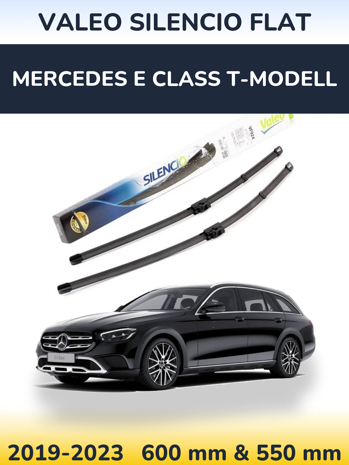 Front wiper blade set Valeo Silencio Flat 600 & 550 mm for Mercedes E Class T-Mudell 2019-2023