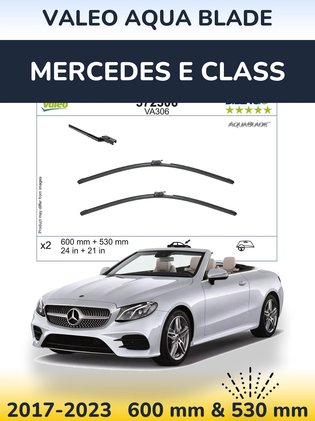 Комплект передніх щіток Valeo Aqua Blade 600 & 530 мм для Mercedes E Class 2017-2023