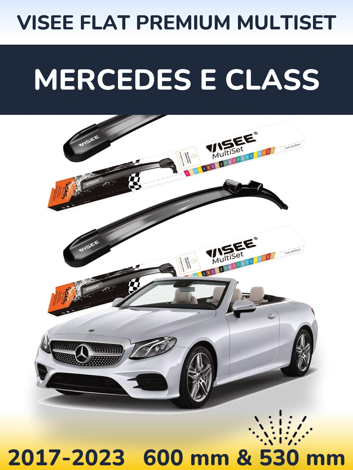 Комплект передніх щіток VISEE FLAT PREMIUM MultiSet 600 & 530 мм для Mercedes E Class 2017-2023