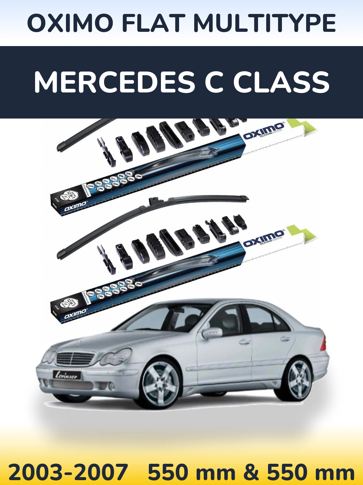 Front wiper blade set Oximo Flat MultiTüüpe 550 & 550 mm for Mercedes C Class 2003-2007