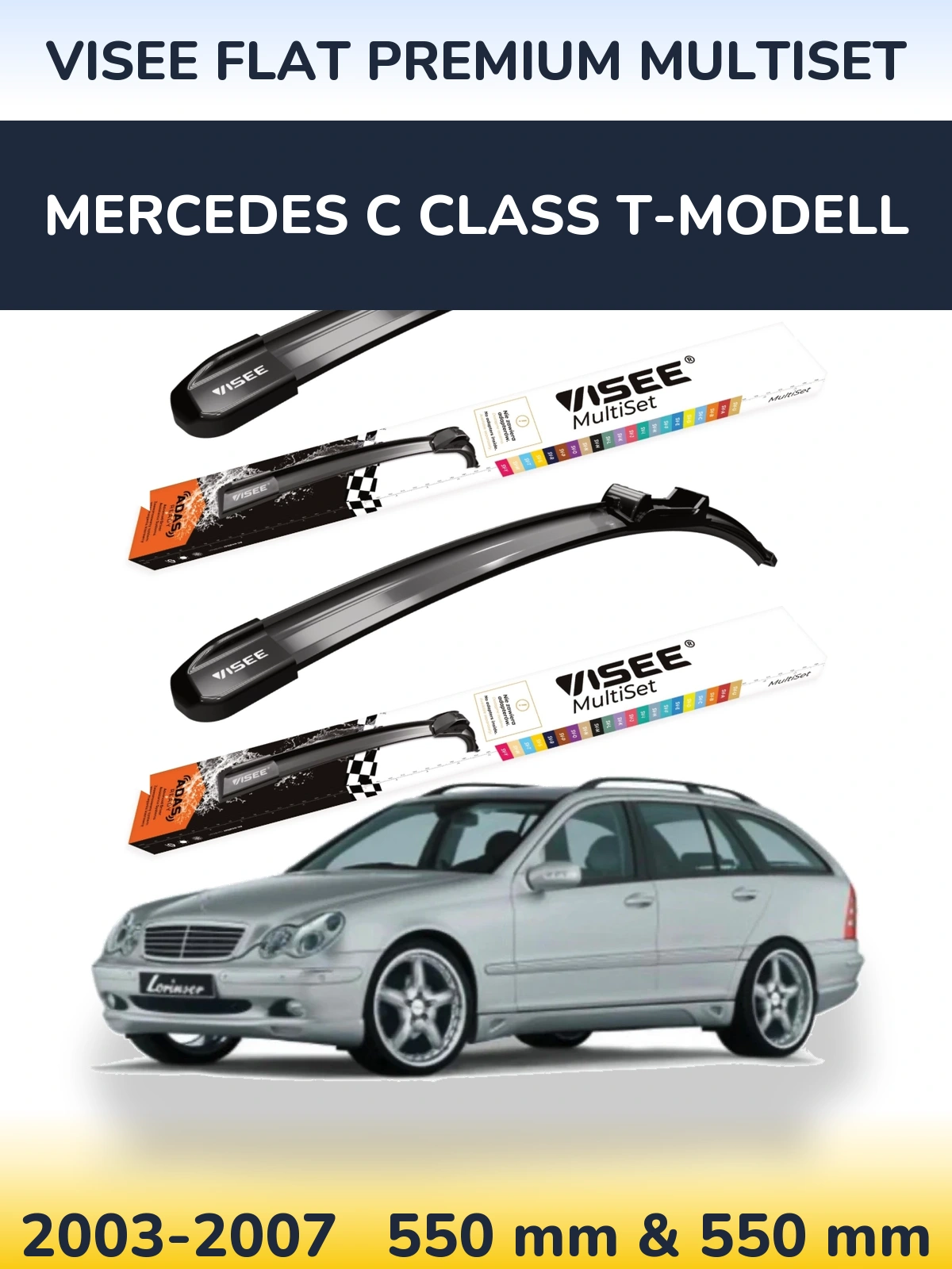 Front wiper blade set VISEE FLAT PREMIUM MultiSet 550 & 550 mm for Mercedes C Class T-Mudell 2003-2007