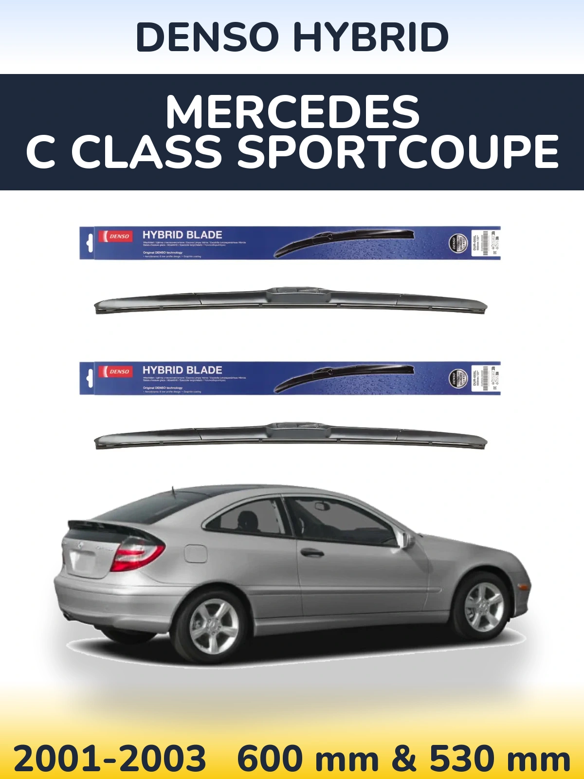 Комплект передніх щіток Denso Hybrid 600 & 530 мм для Mercedes C Class Sportcoupe 2001-2003