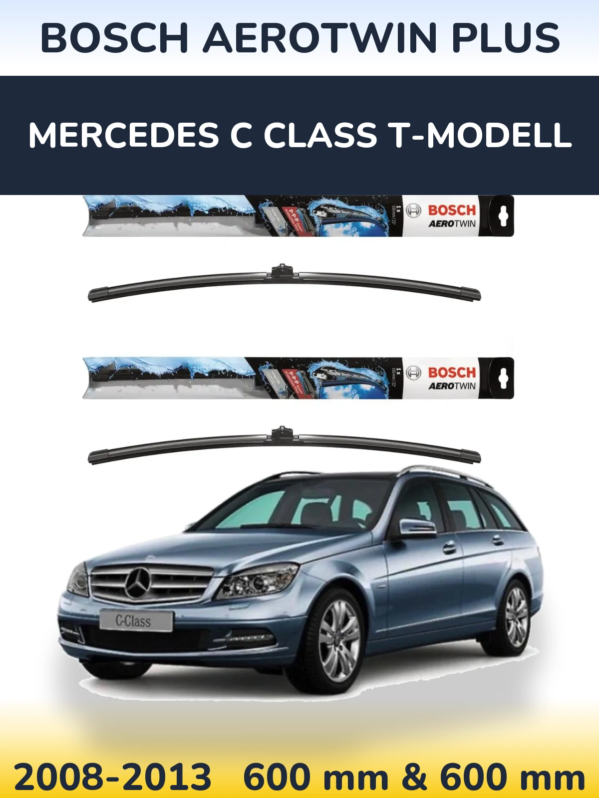 Комплект передніх щіток BOSCH AeroTwin Plus 600 & 600 мм для Mercedes C Class T-Модельl 2008-2013