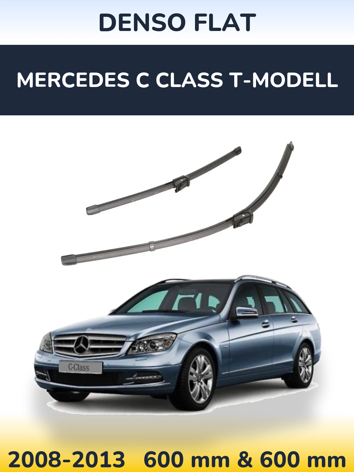 Front wiper blade set Denso Flat 600 & 600 mm for Mercedes C Class T-Mudell 2008-2013