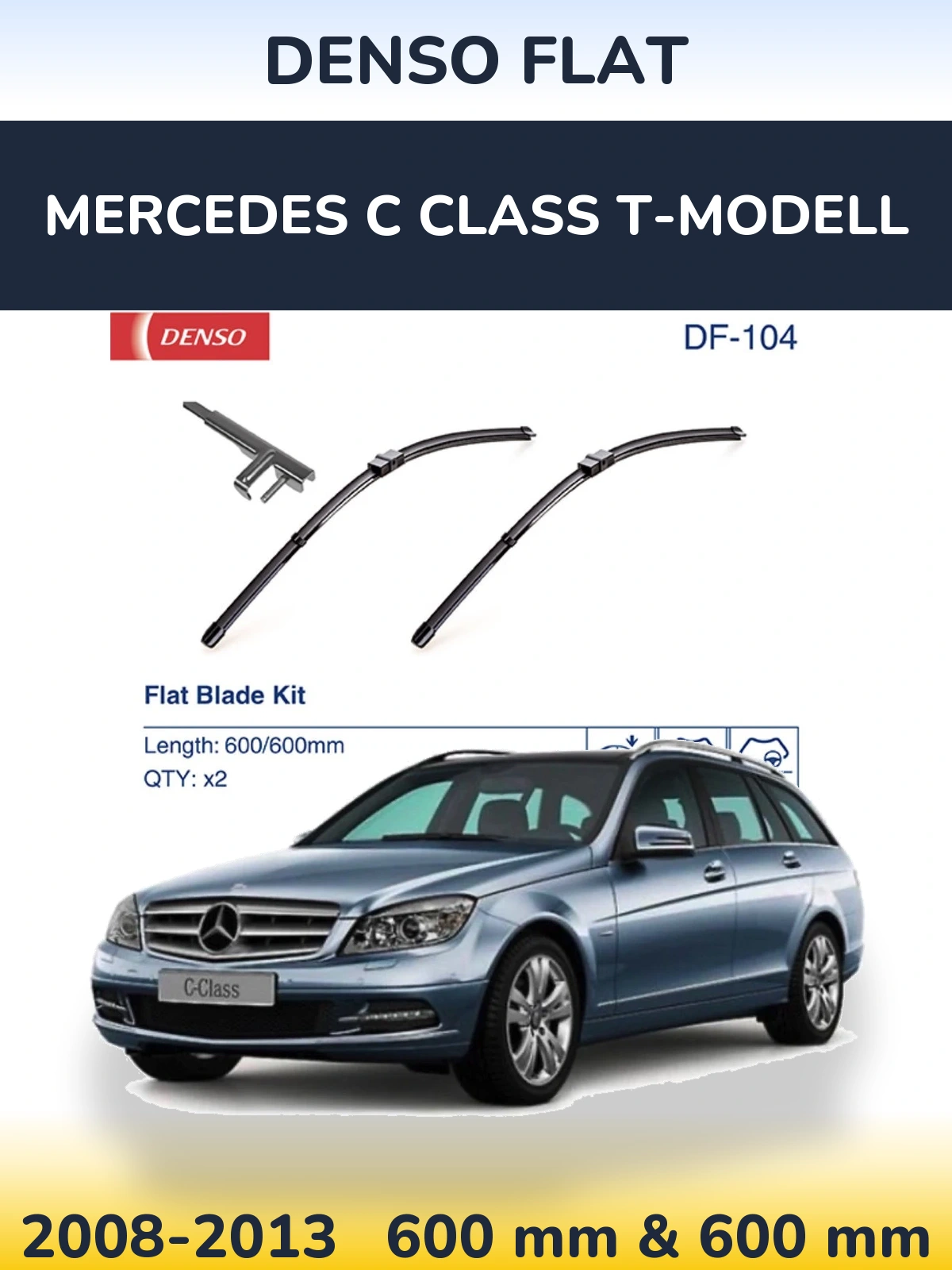 Front wiper blade set Denso Flat 600 & 600 mm for Mercedes C Class T-Mudell 2008-2013