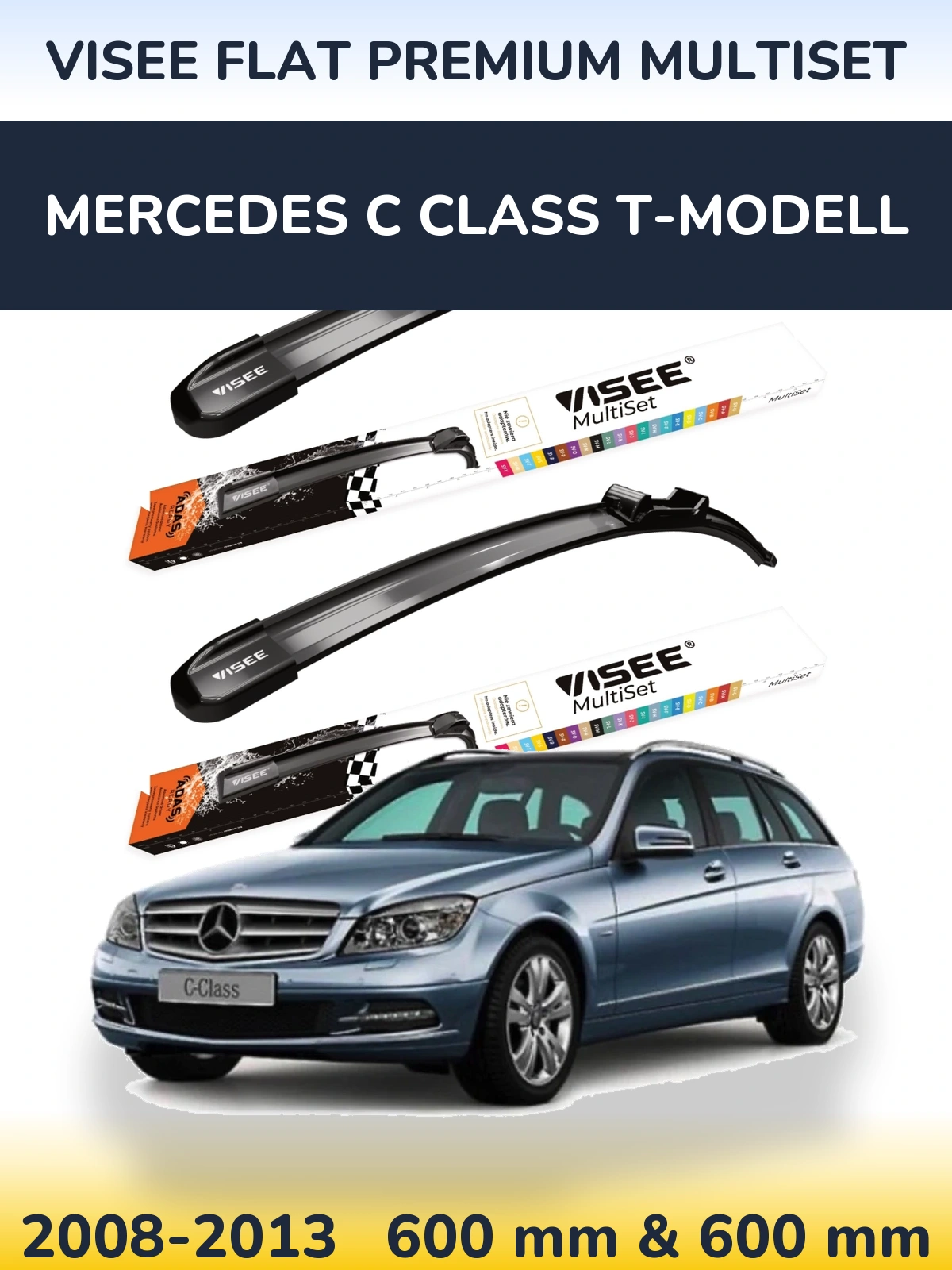 Front wiper blade set VISEE FLAT PREMIUM MultiSet 600 & 600 mm for Mercedes C Class T-Mudell 2008-2013