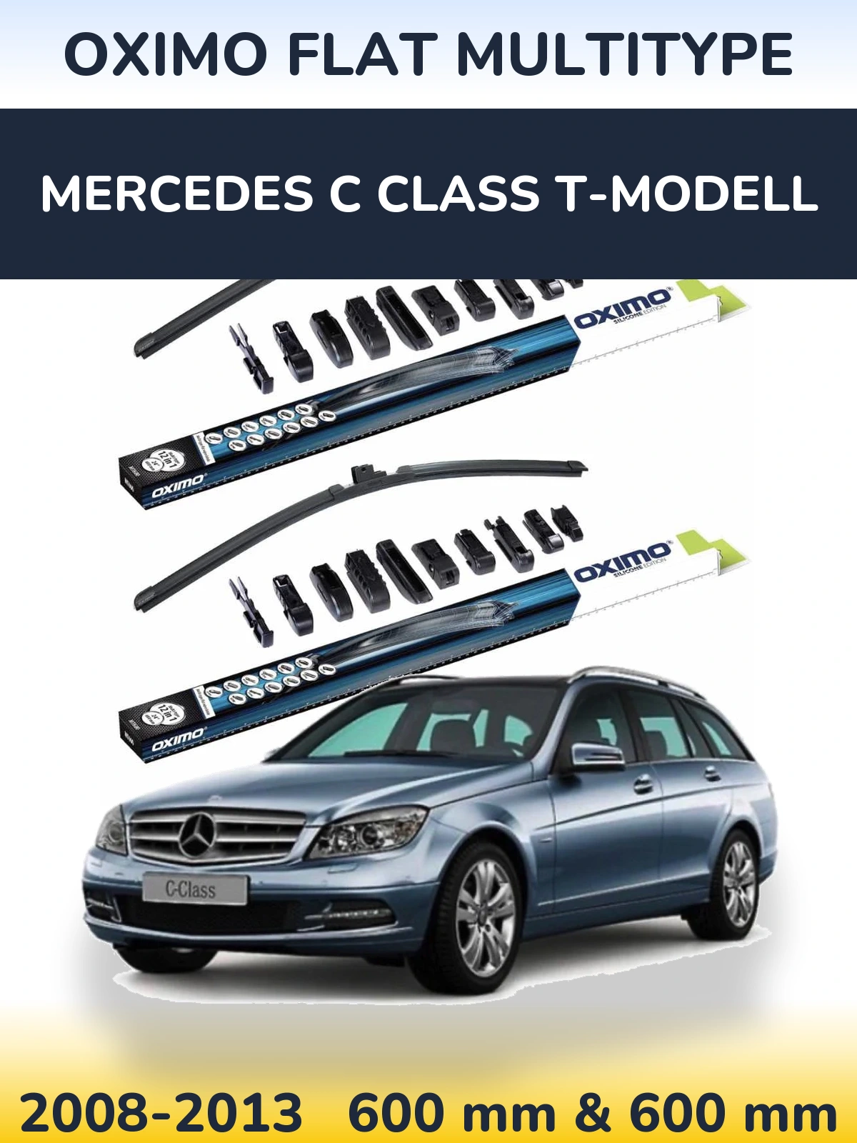 Front wiper blade set Oximo Flat MultiTüüpe 600 & 600 mm for Mercedes C Class T-Mudell 2008-2013
