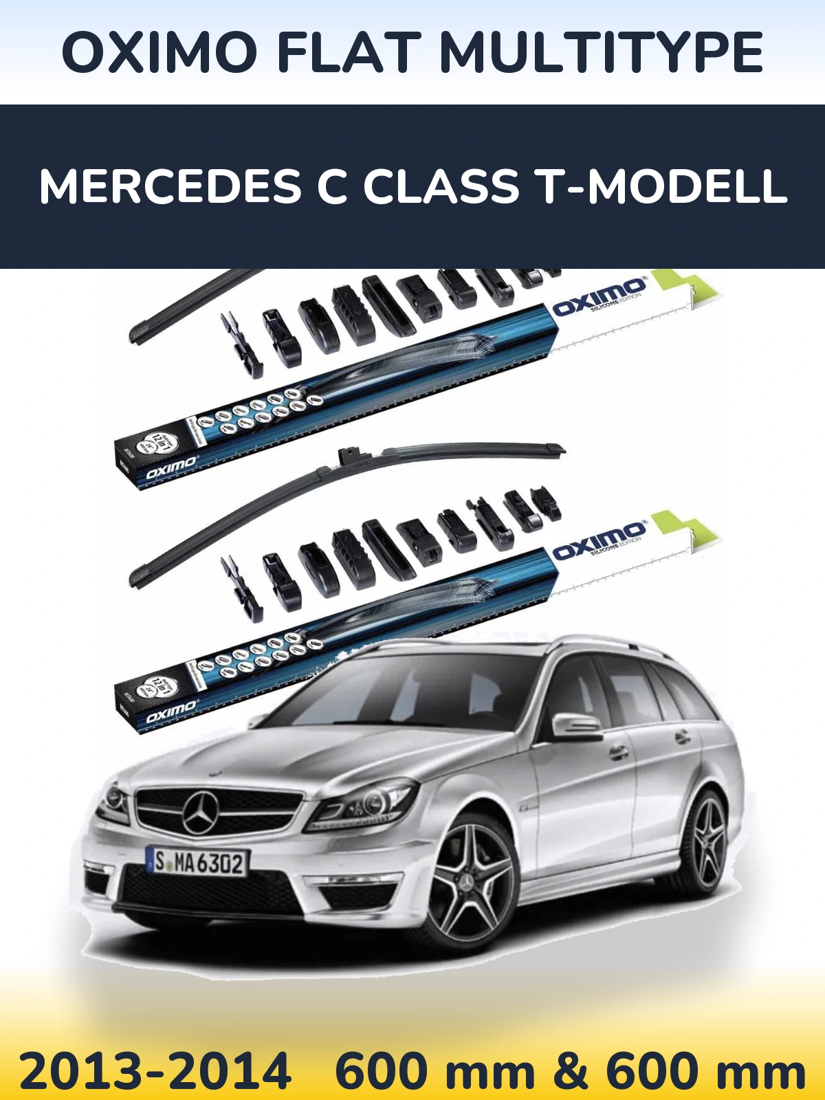 Front wiper blade set Oximo Flat MultiTüüpe 600 & 600 mm for Mercedes C Class T-Mudell 2013-2014