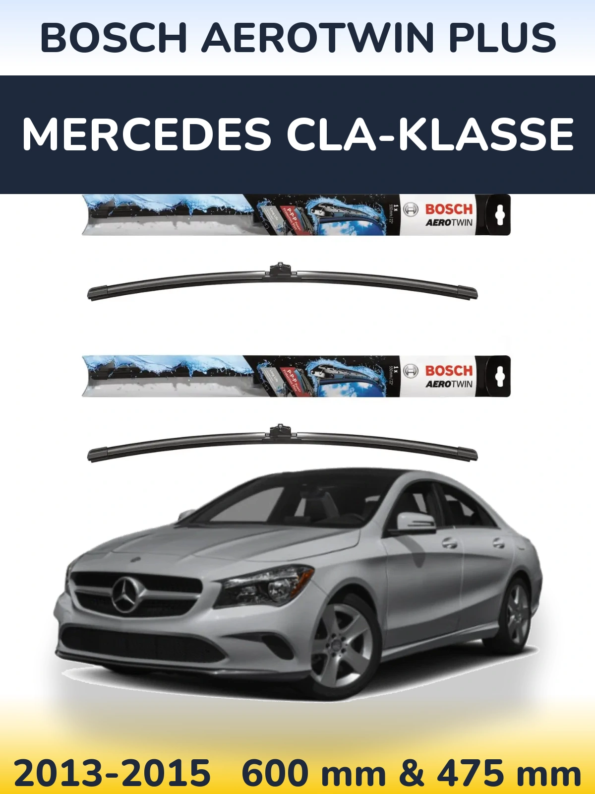 Комплект передних дворников BOSCH AeroTwin Plus 600 & 475 мм для Mercedes CLA-Klasse 2013-2015