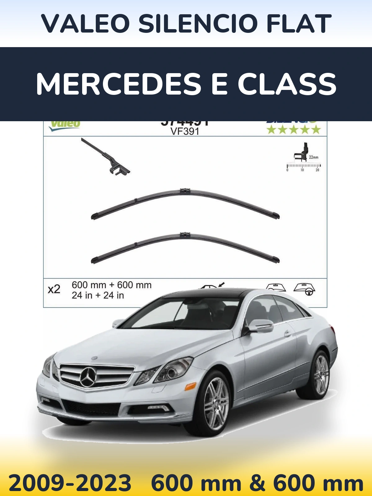 Комплект передних дворников Valeo Silencio Flat 600 & 600 мм для Mercedes E Class 2009-2023