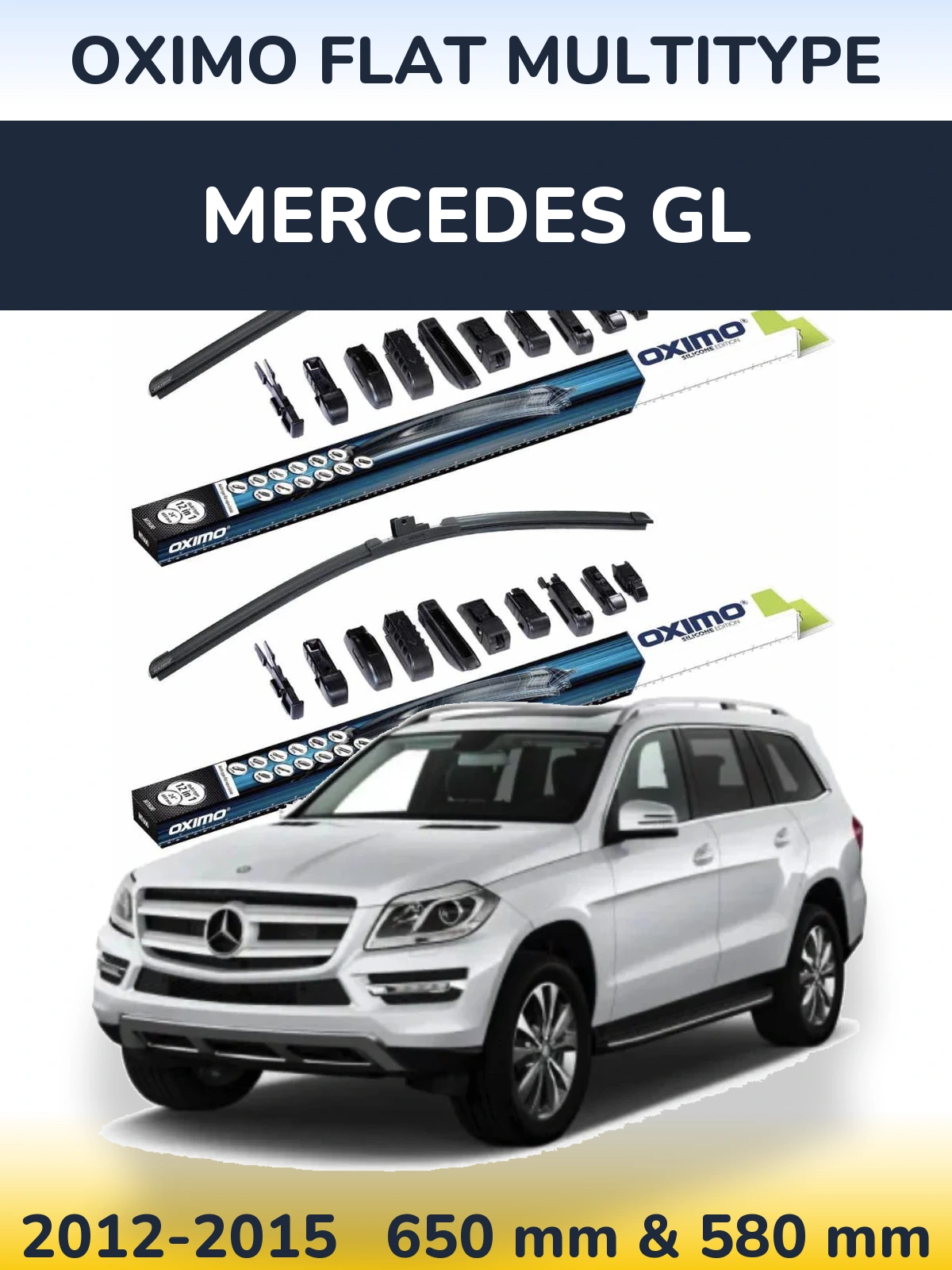 Front wiper blade set Oximo Flat MultiTüüpe 650 & 580 mm for Mercedes GL 2012-2015