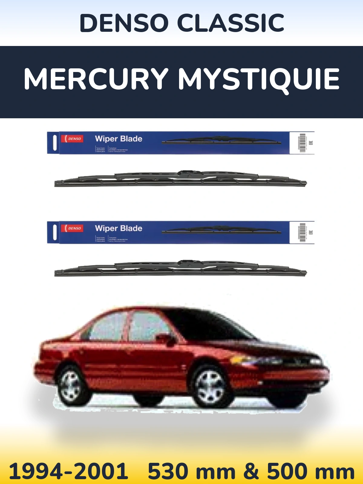 Front wiper blade set Denso Classic 530 & 500 mm for Mercury Mystiquie 1994-2001