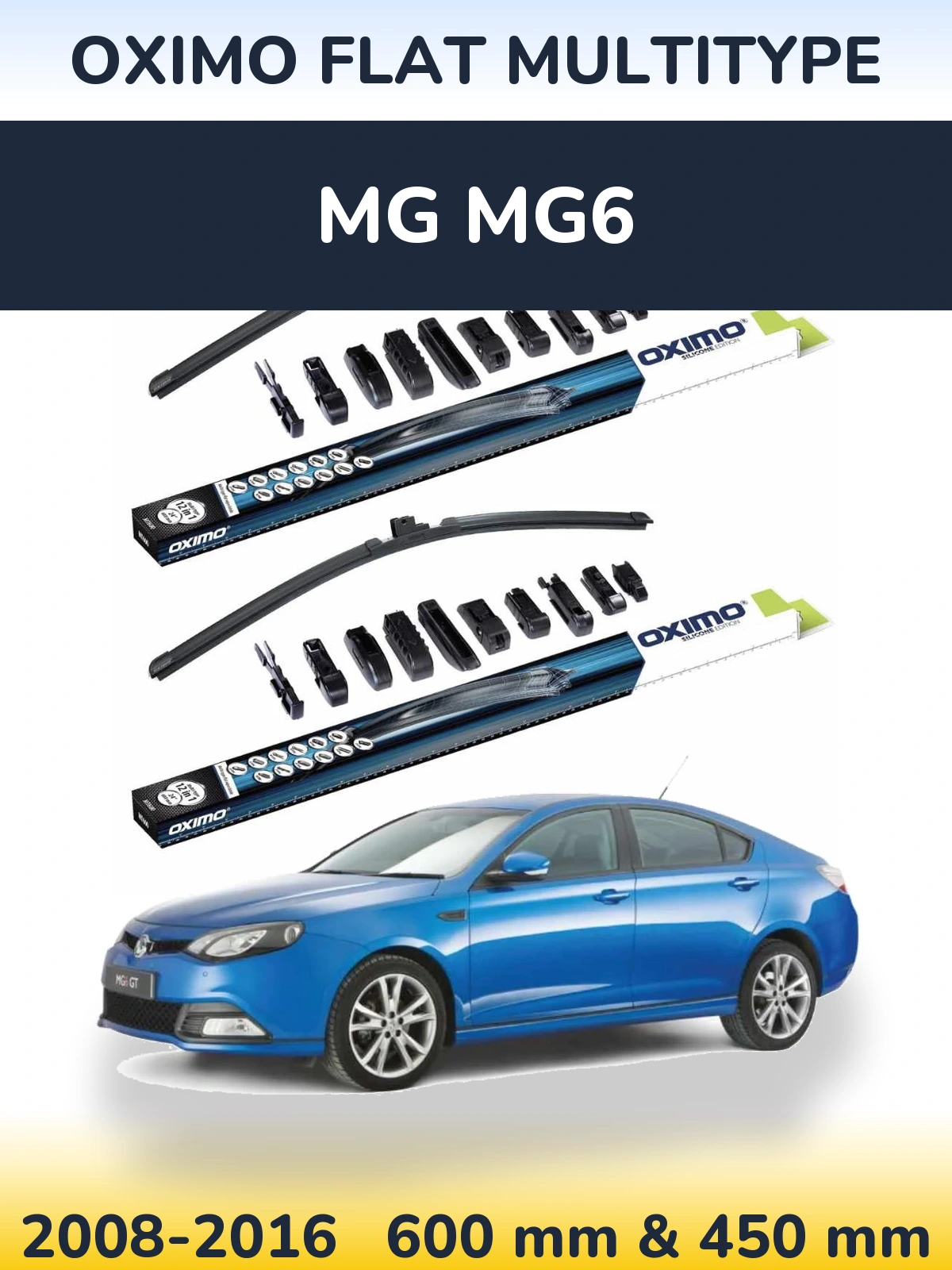 Front wiper blade set Oximo Flat MultiTüüpe 600 & 450 mm for MG MG6 2008-2016