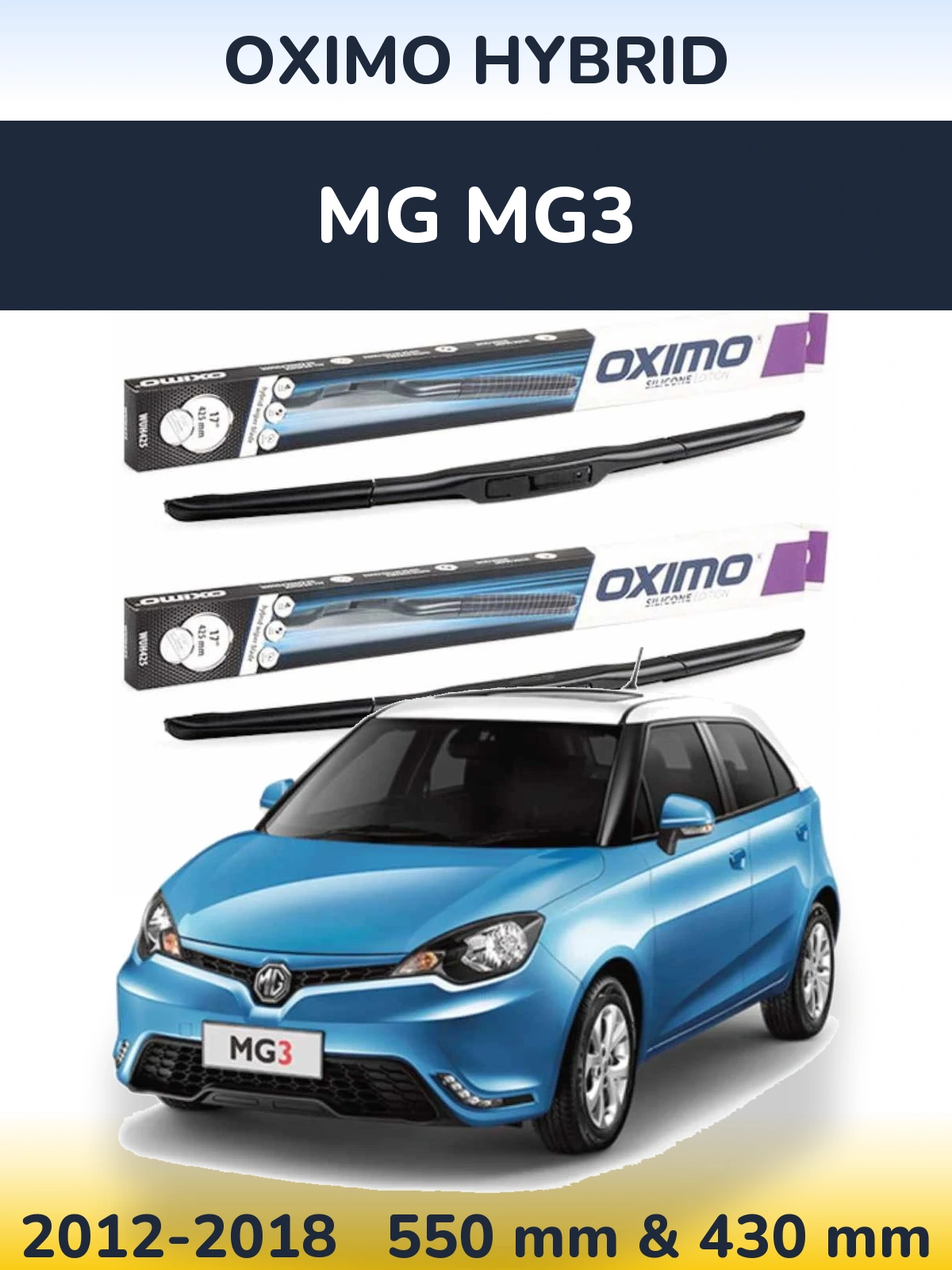 Комплект передних дворников Oximo Hybrid 550 & 430 мм для MG MG3 2012-2018