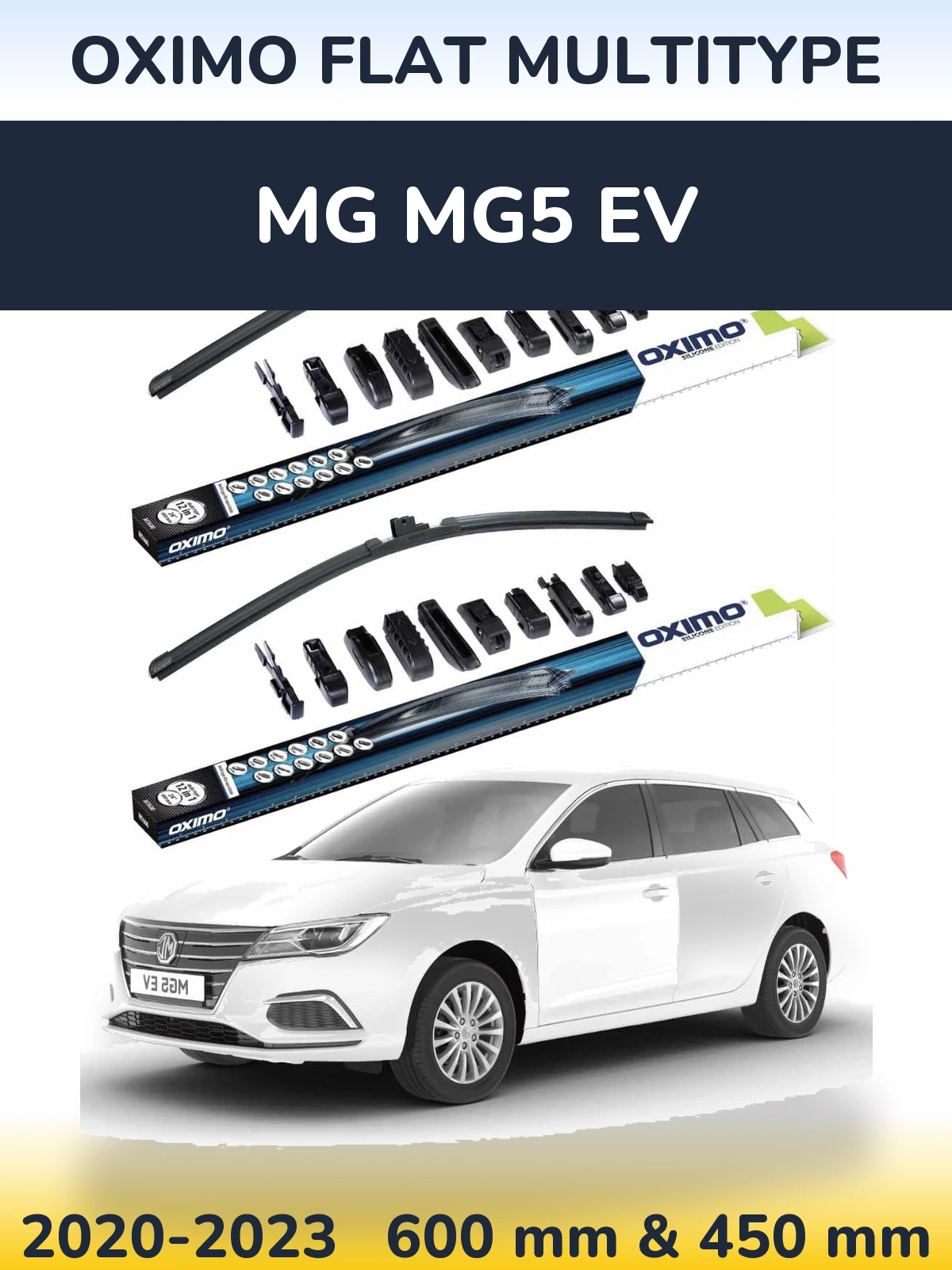 Front wiper blade set Oximo Flat MultiTüüpe 600 & 450 mm for MG MG5 EV 2020-2023