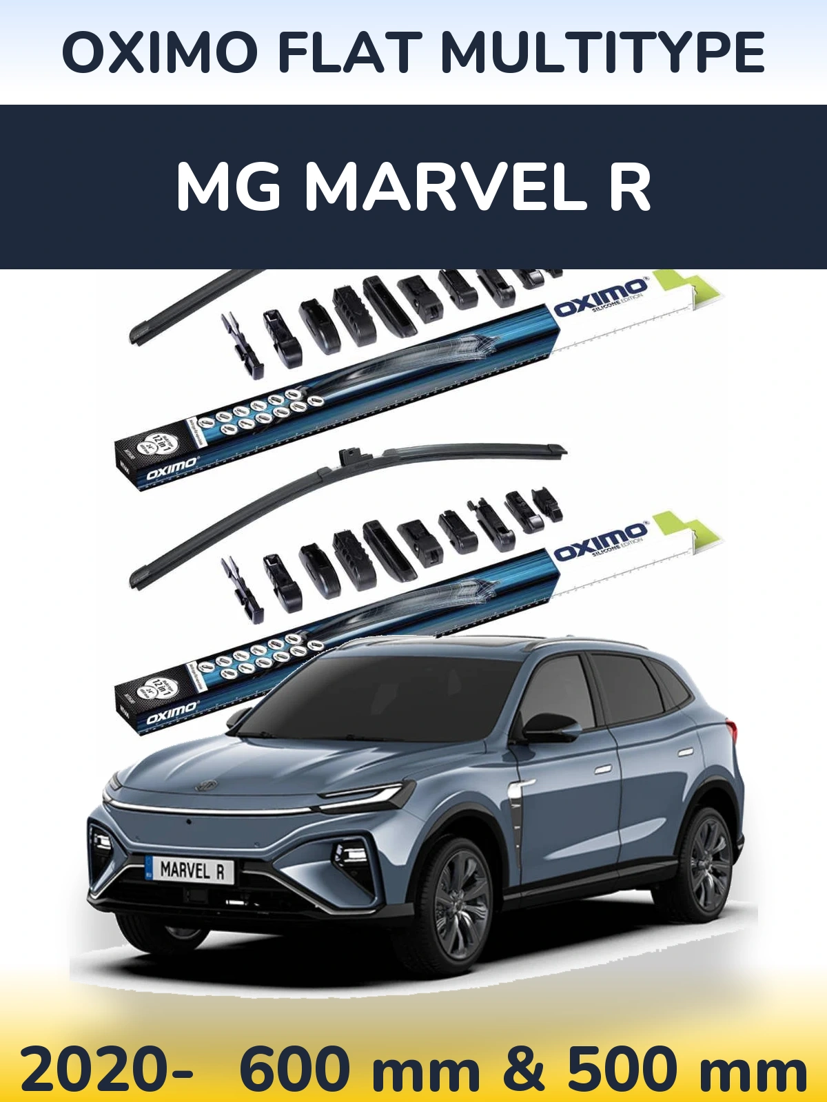 Front wiper blade set Oximo Flat MultiTüüpe 600 & 500 mm for MG Marvel R 2020-2026