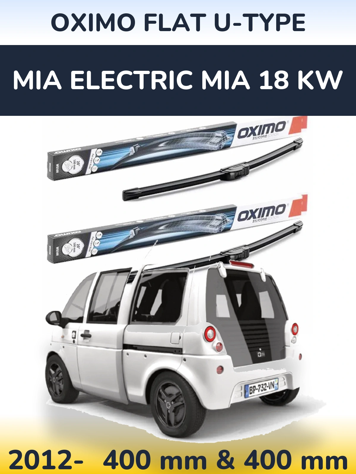 Комплект передніх щіток Oximo Flat U-type 400 & 400 мм для MIA Electric mia 18 kw 2012-2026