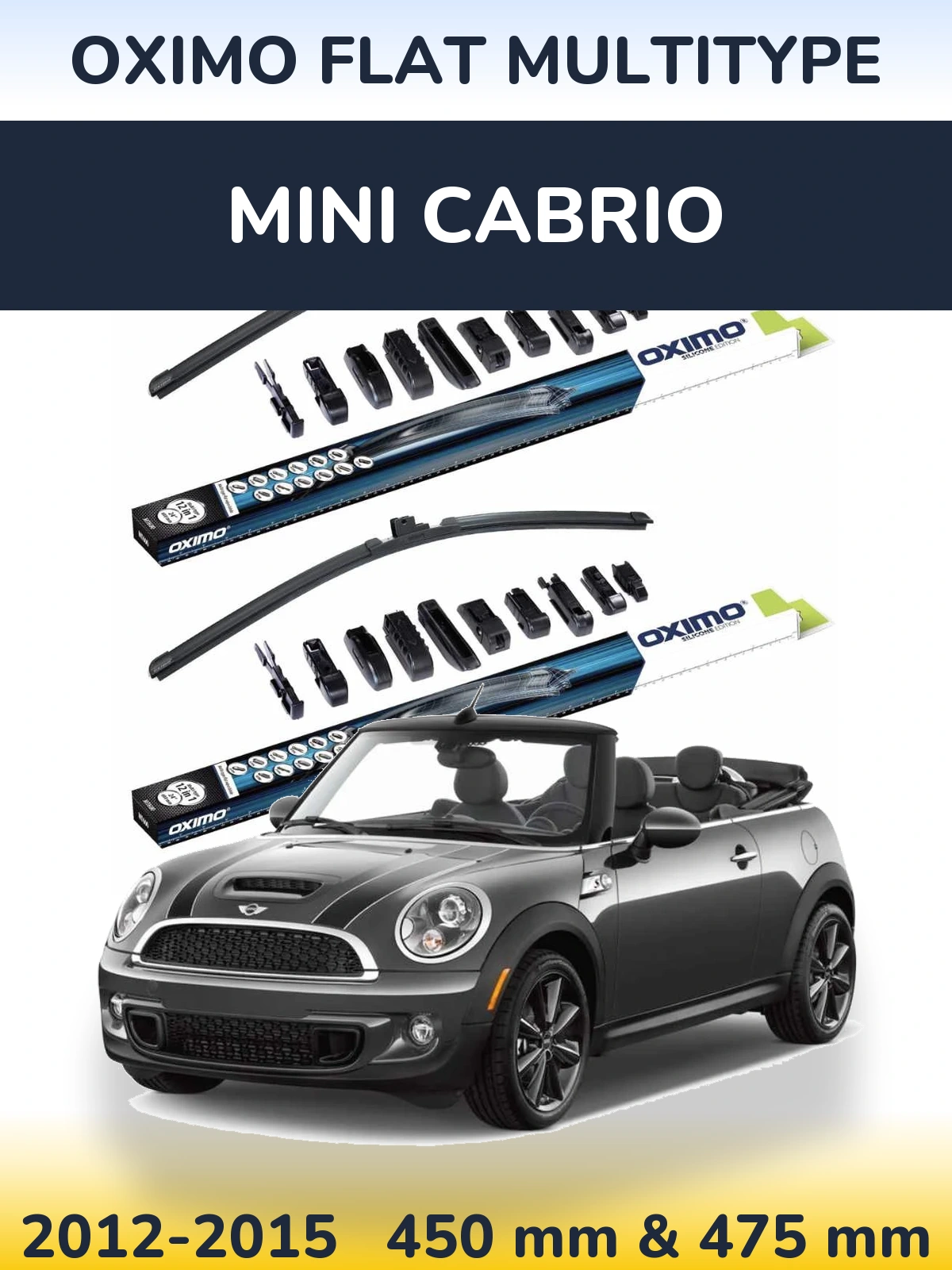 Front wiper blade set Oximo Flat MultiTüüpe 450 & 475 mm for MINI Cabrio 2012-2015