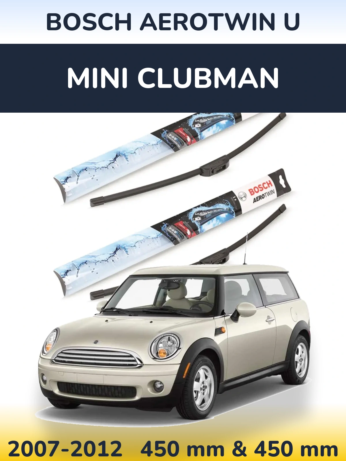 Комплект передних дворников BOSCH AeroTwin U 450 & 450 мм для MINI Clubman 2007-2012