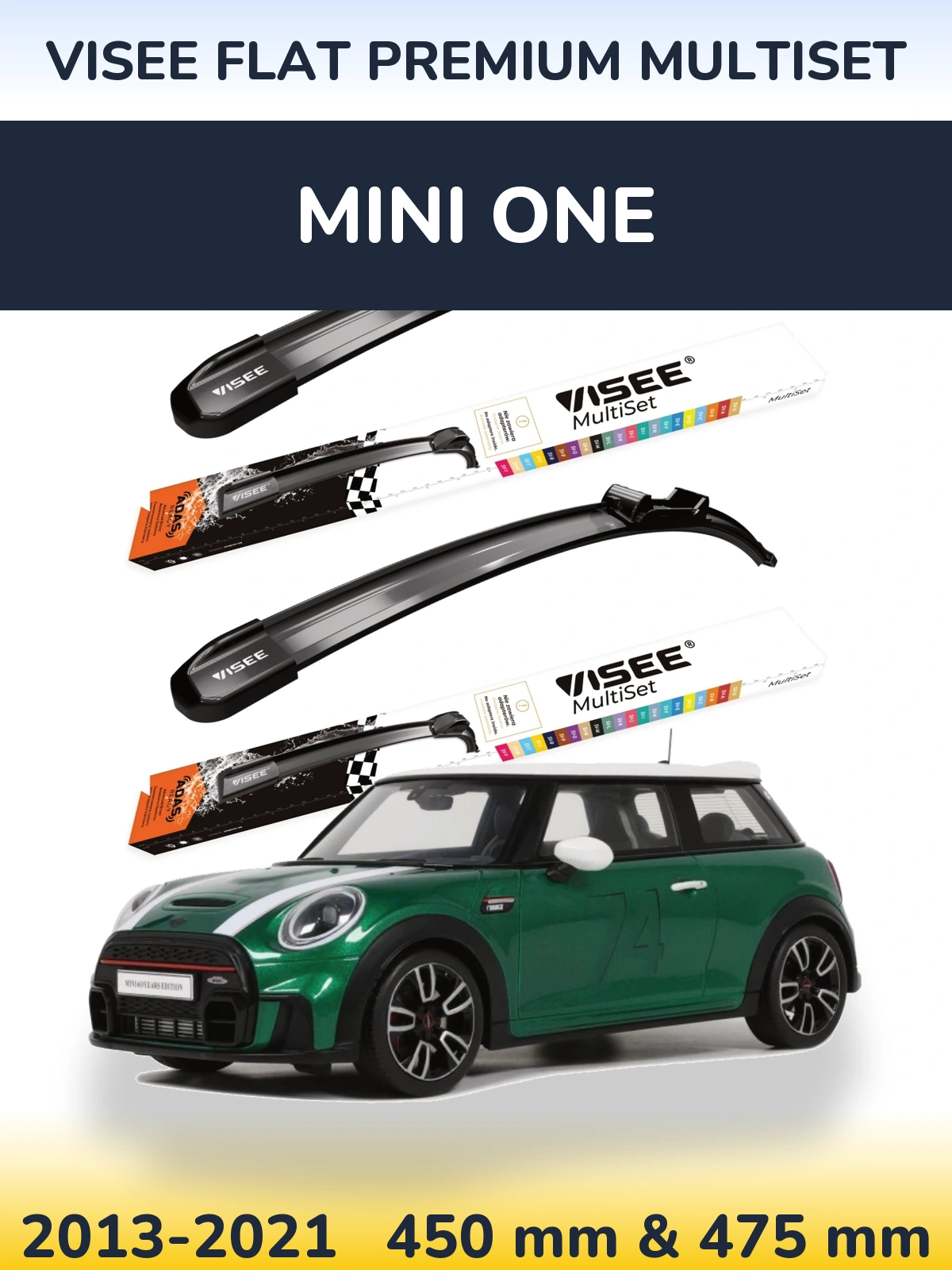 Комплект передних дворников VISEE FLAT PREMIUM MultiSet 450 & 475 мм для MINI One 2013-2021