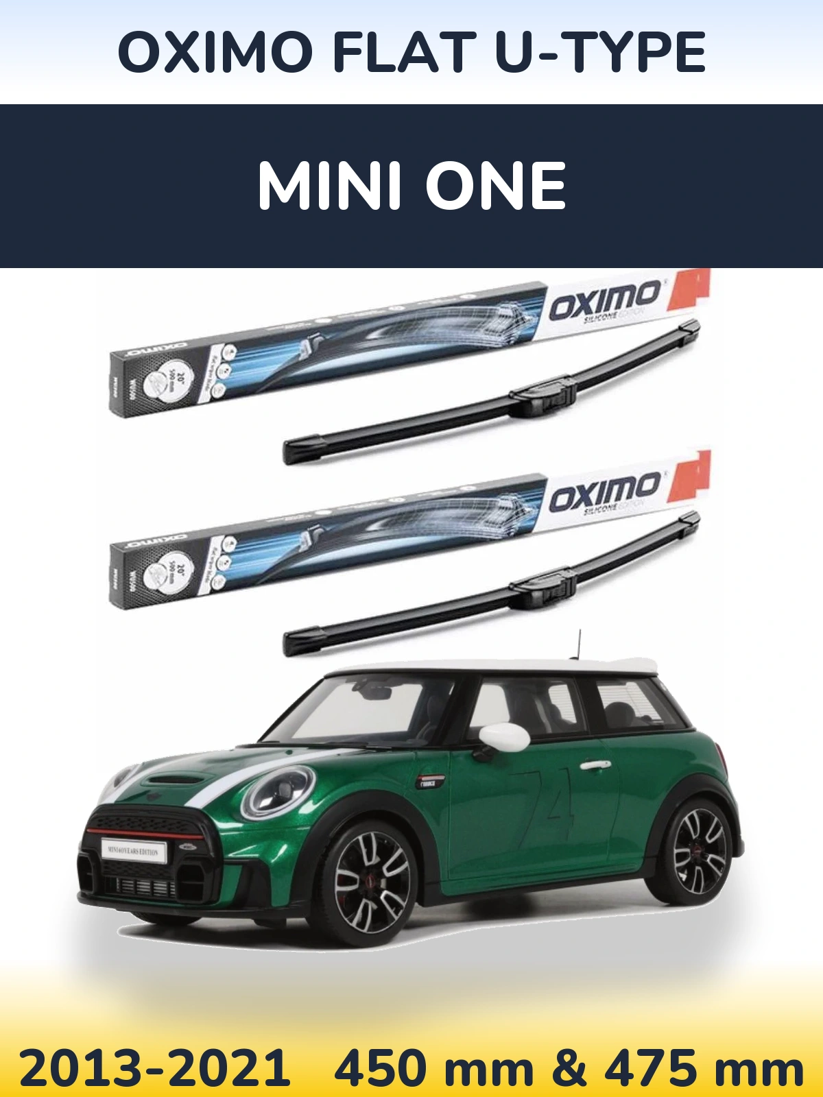 Комплект передних дворников Oximo Flat U-type 450 & 475 мм для MINI One 2013-2021