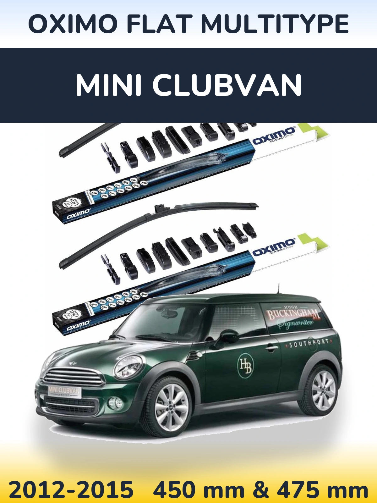 Front wiper blade set Oximo Flat MultiTüüpe 450 & 475 mm for MINI Clubvan 2012-2015