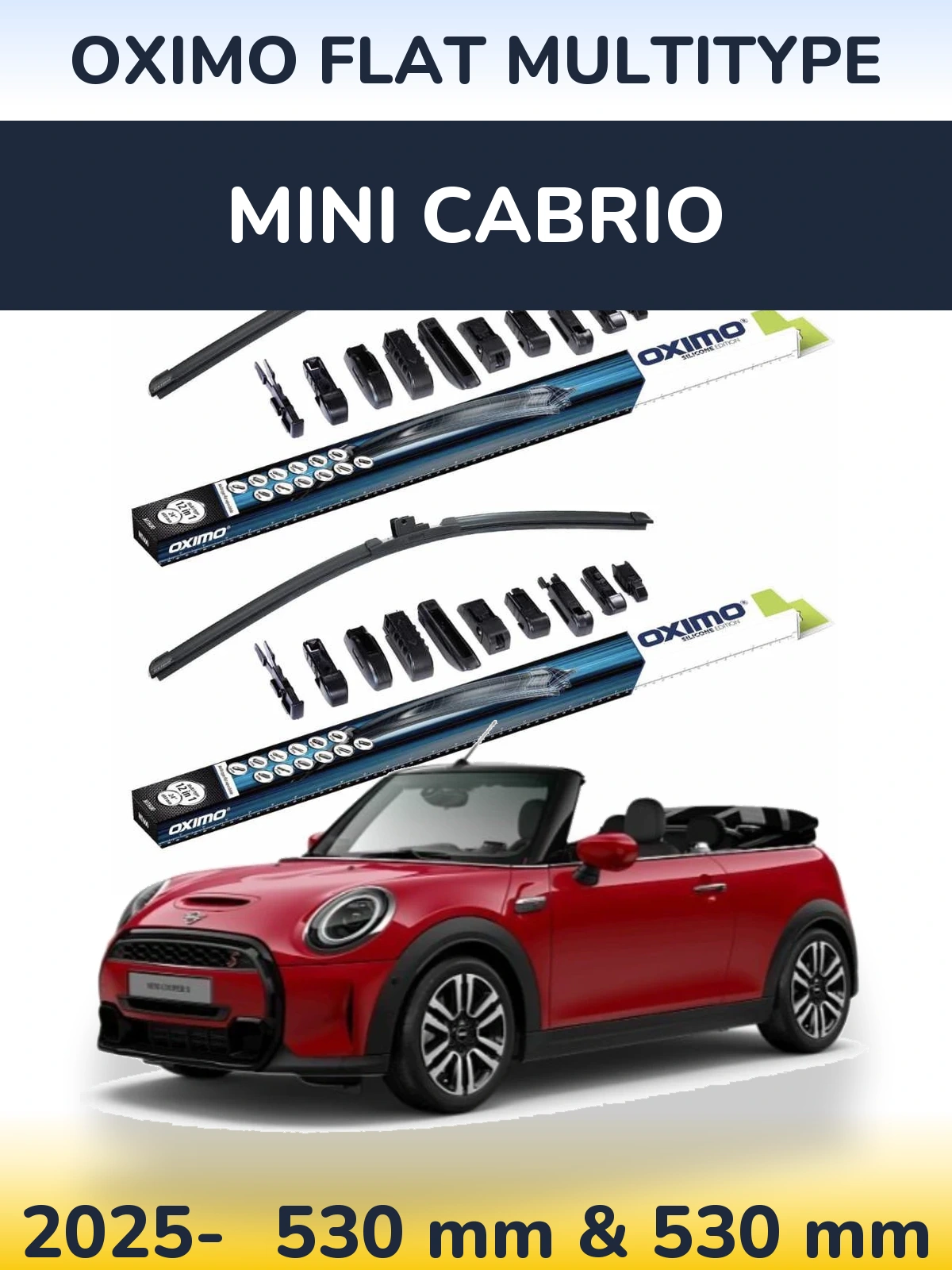Front wiper blade set Oximo Flat MultiTüüpe 530 & 530 mm for MINI Cabrio 2025-2026
