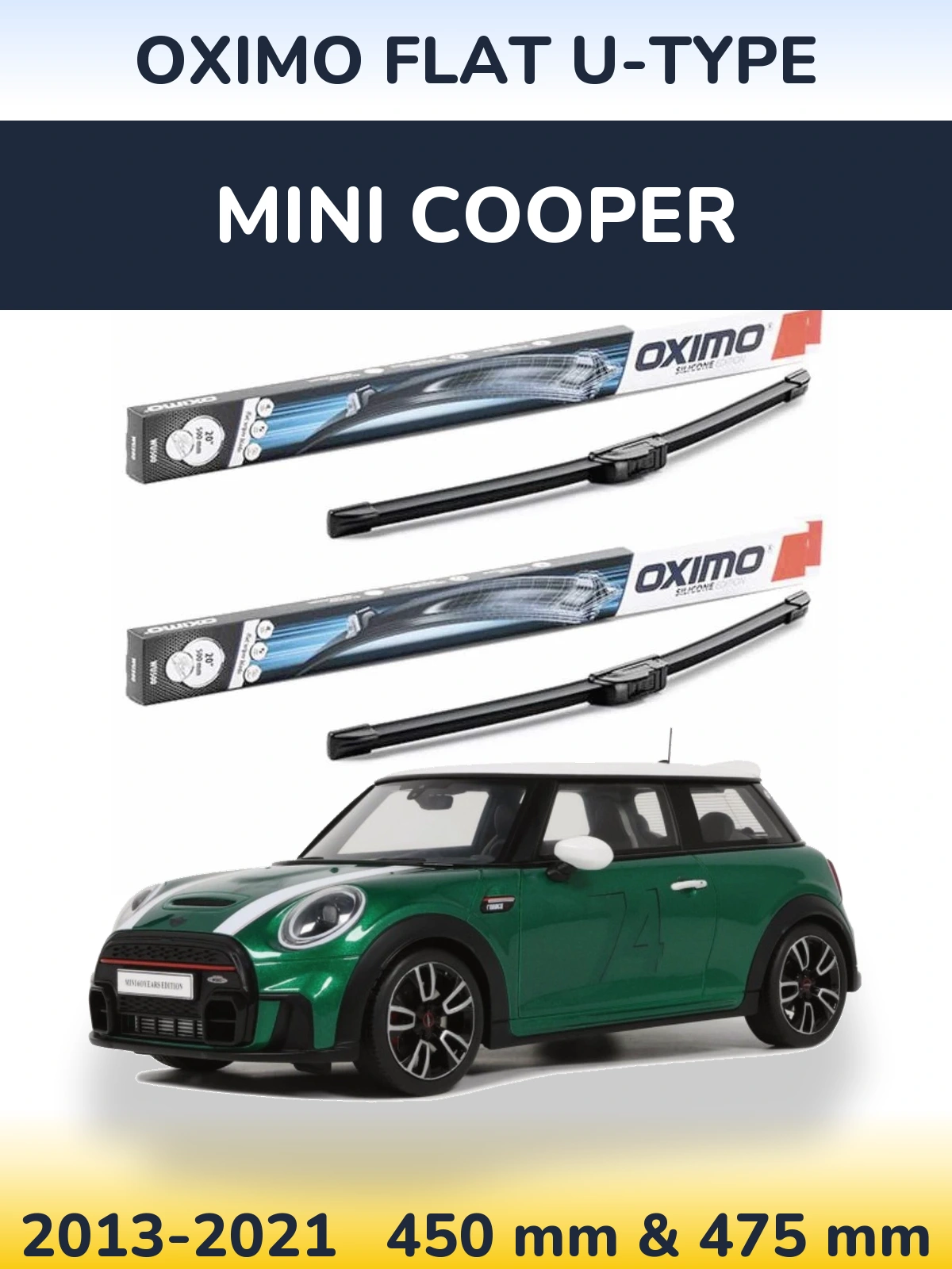 Комплект передних дворников Oximo Flat U-type 450 & 475 мм для MINI Cooper 2013-2021