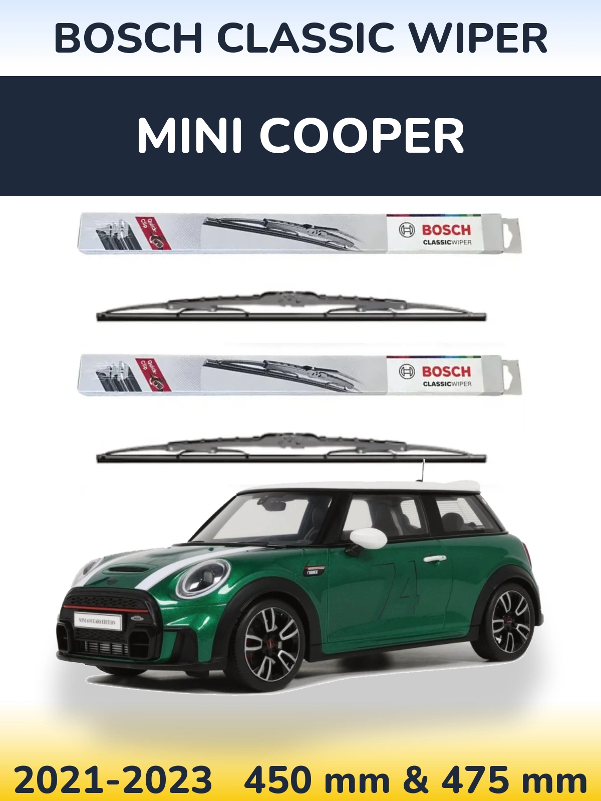 Комплект передних дворников BOSCH Classic Wiper 450 & 475 мм для MINI Cooper 2021-2023