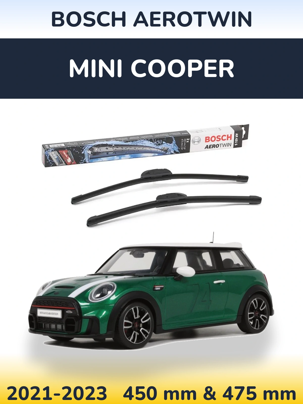 Комплект передних дворников BOSCH AeroTwin 450 & 475 мм для MINI Cooper 2021-2023