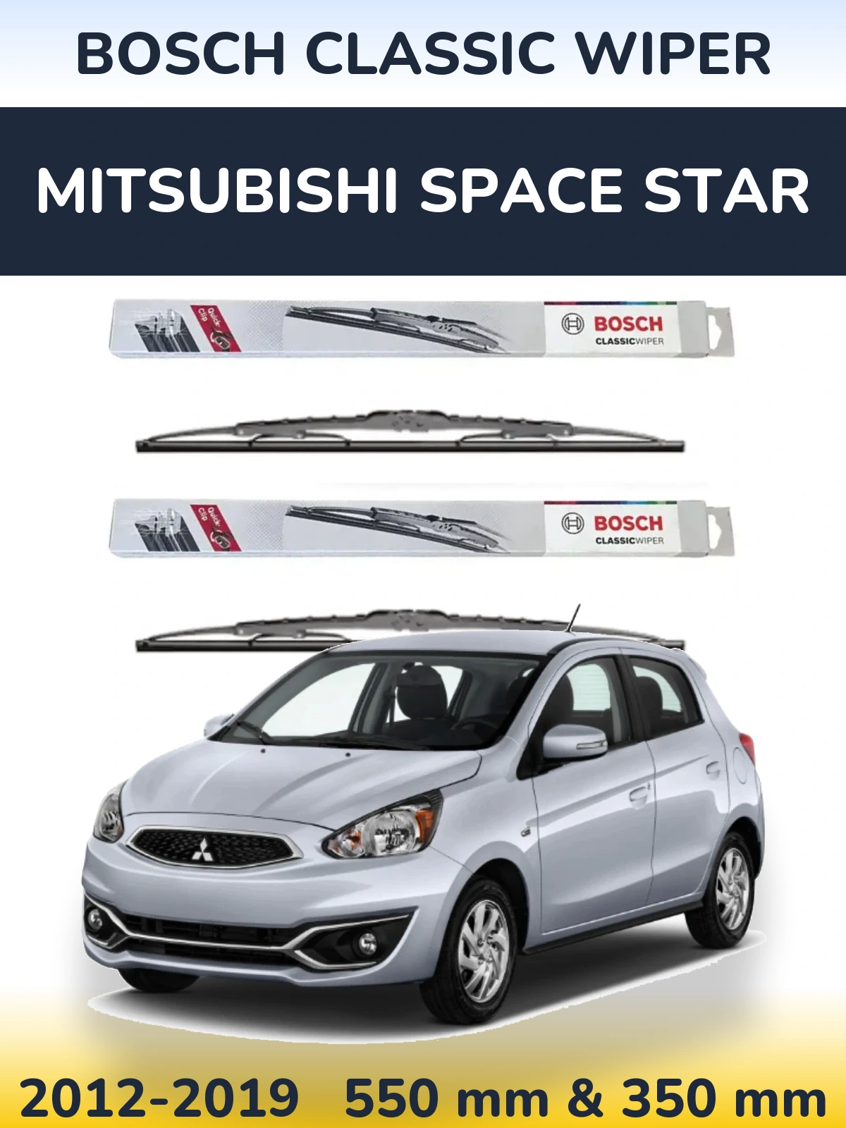Front wiper blade set BOSCH Classic Wiper 550 & 340 mm for Mitsubishi Space Star 2012-2019