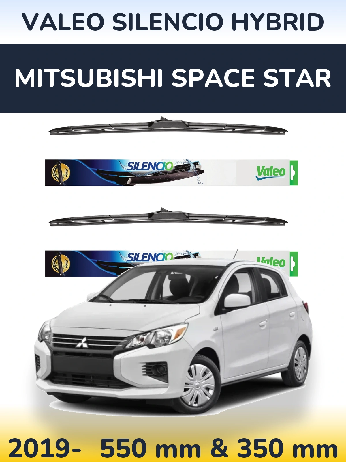 Front wiper blade set Valeo Silencio Hybrid 550 & 350 mm for Mitsubishi Space Star 2019-2026