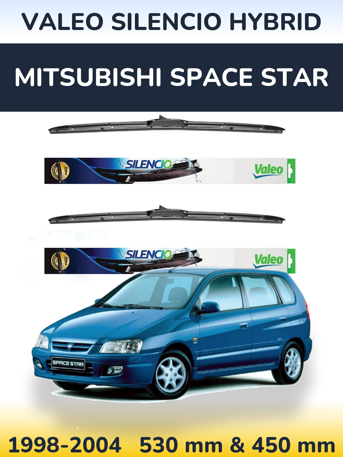 Комплект передніх щіток Valeo Silencio Hybrid 530 & 450 мм для Mitsubishi Space Star 1998-2004