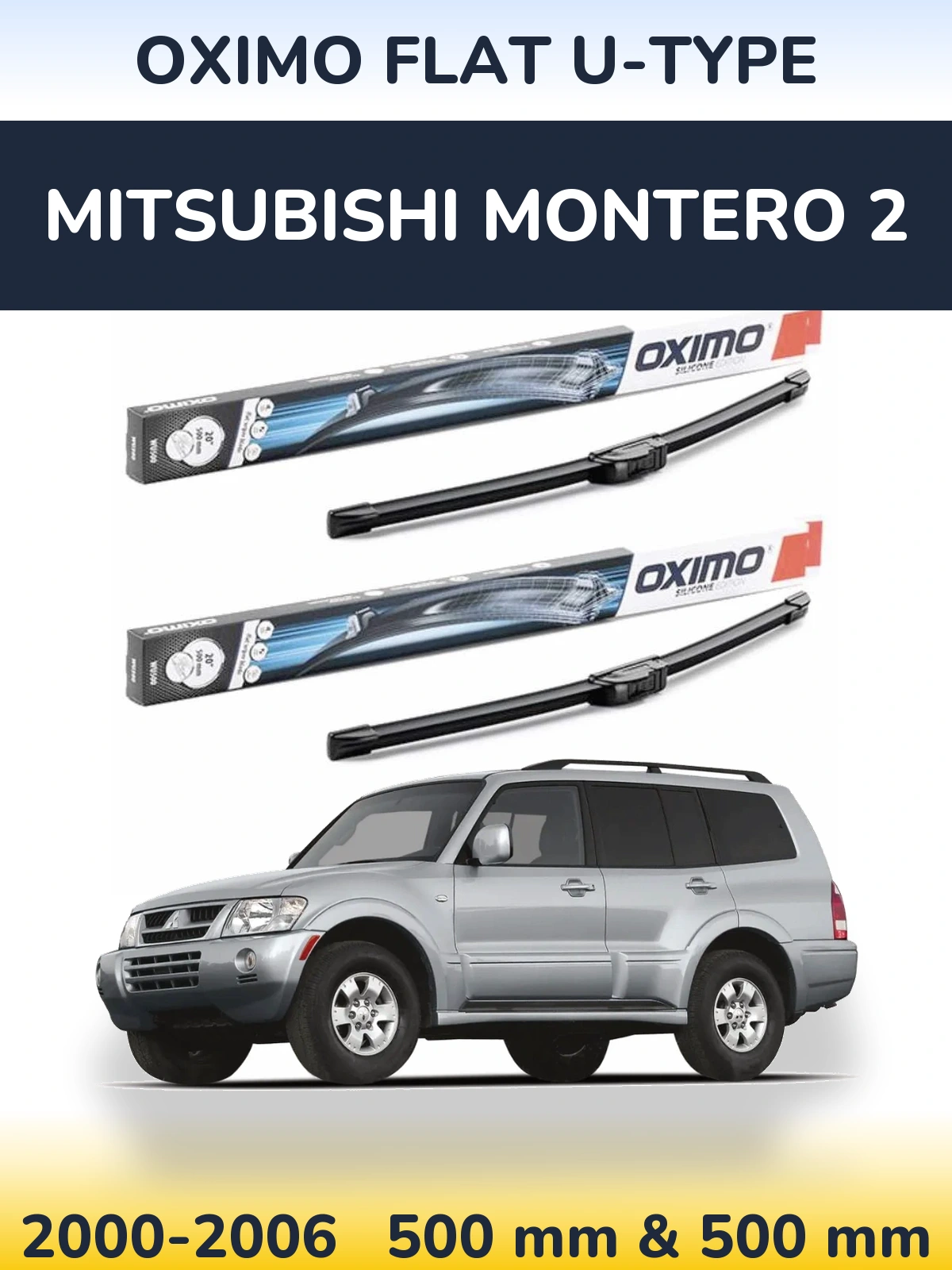 Комплект передних дворников Oximo Flat U-type 500 & 500 мм для Mitsubishi Montero 2 2000-2006