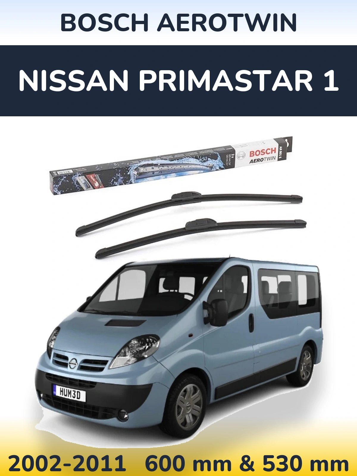 Комплект передних дворников BOSCH AeroTwin 600 & 530 мм для Nissan Primastar 1 2002-2011