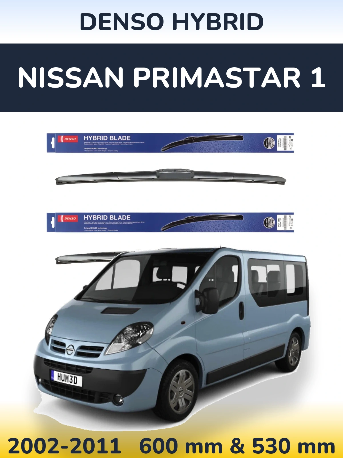 Комплект передних дворников Denso Hybrid 600 & 530 мм для Nissan Primastar 1 2002-2011