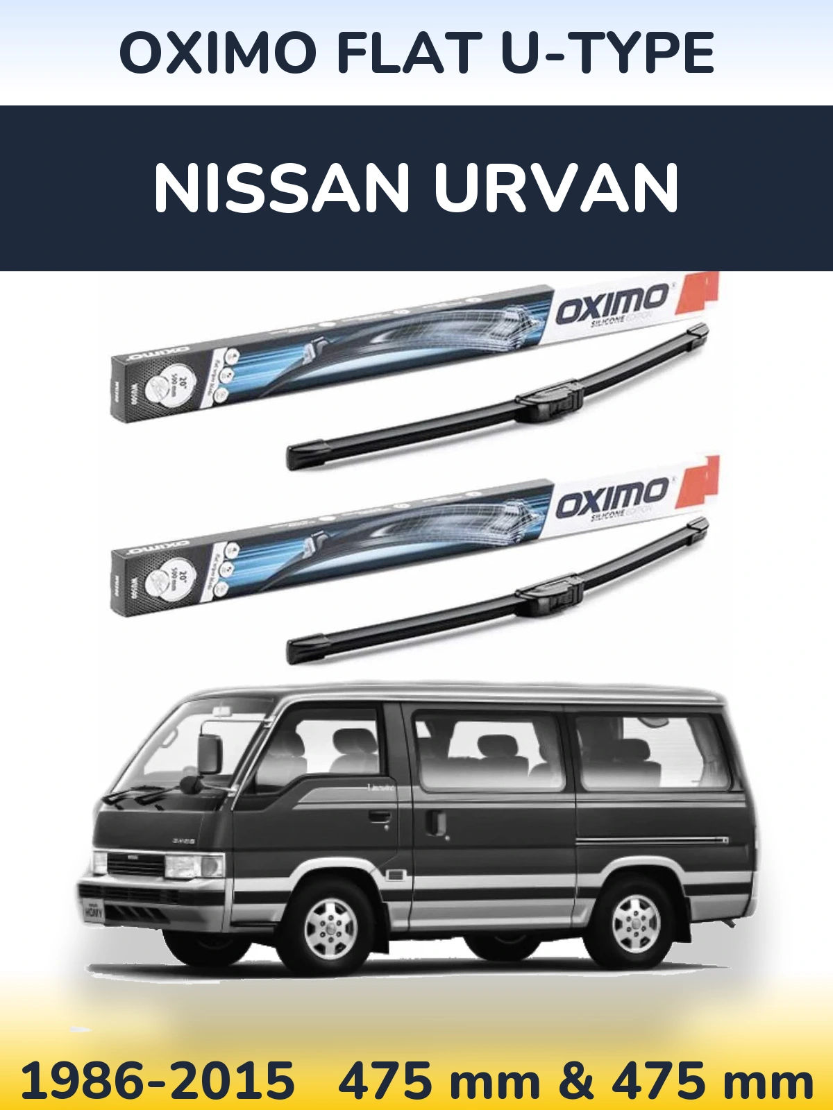 Комплект передних дворников Oximo Flat U-type 475 & 475 мм для Nissan Urvan 1986-2015